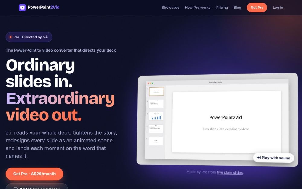 Screenshot of the homepage of powerpoint2vid.com