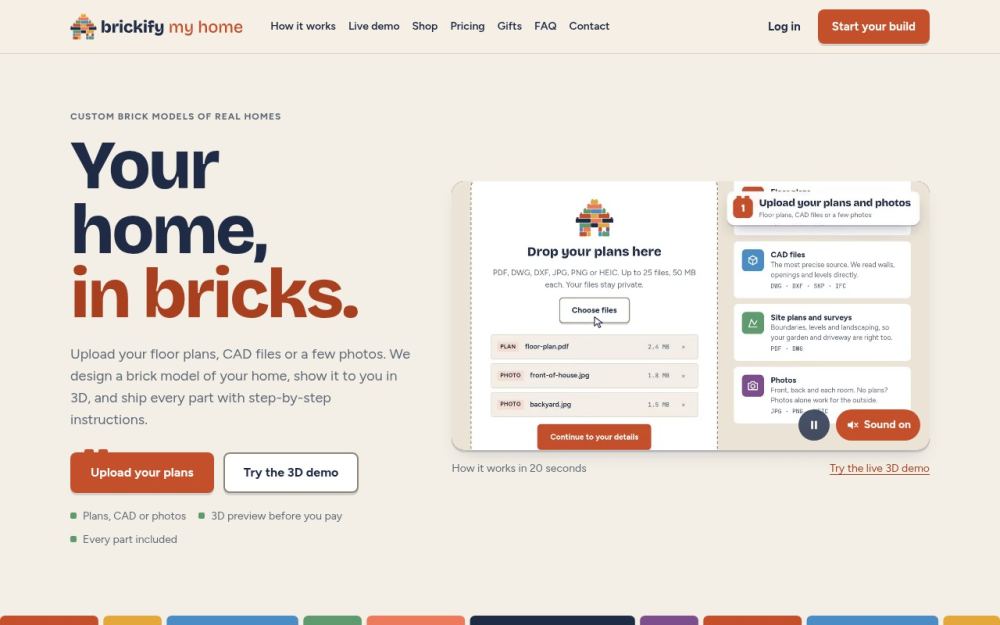 Screenshot of the homepage of brickifymyhome.com