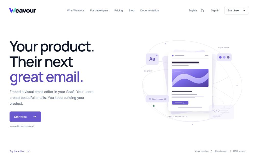 Screenshot of the homepage of weavour.com