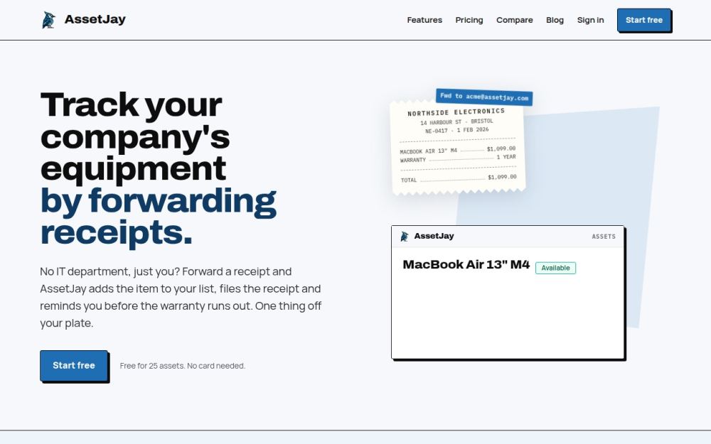 Screenshot of the homepage of assetjay.com