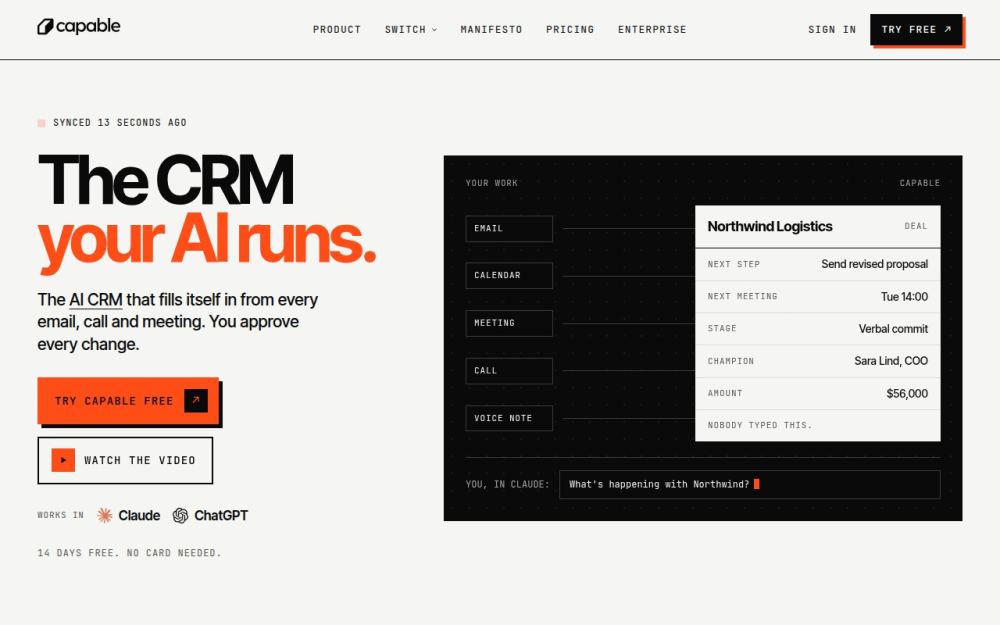 Screenshot of the homepage of capable.run