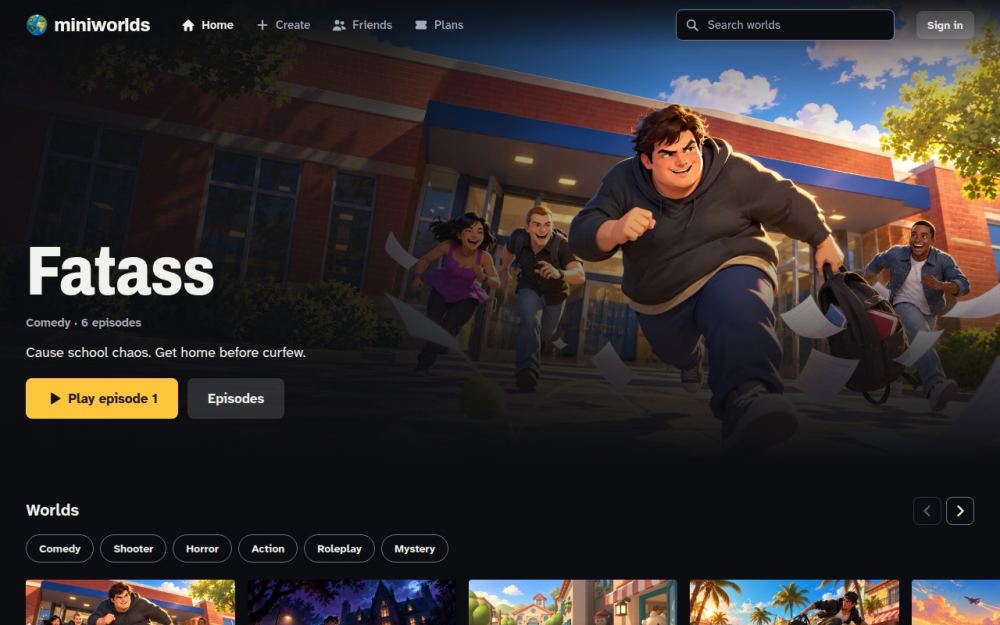 Screenshot of the homepage of miniworlds.co