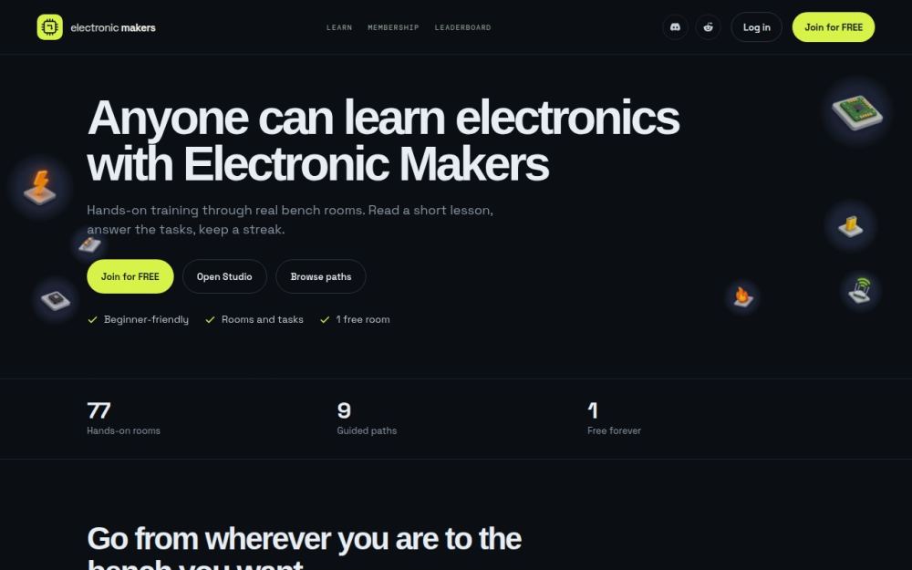 Screenshot of the homepage of electronicmakers.com