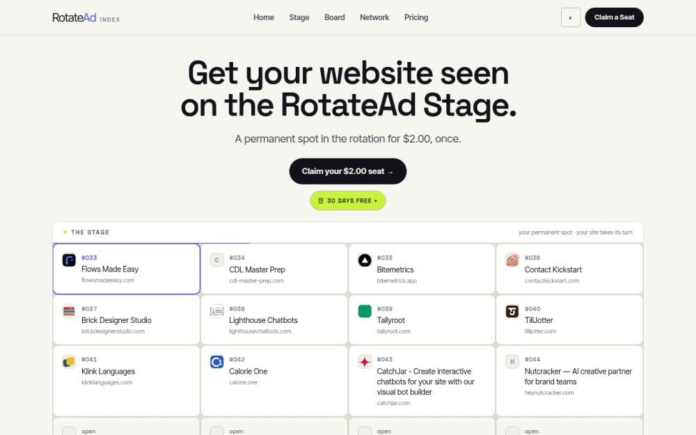 Screenshot of the homepage of rotate.ad
