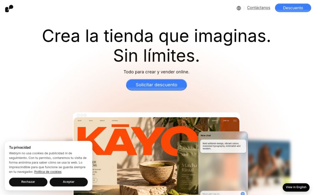 Screenshot of the homepage of weblym.com