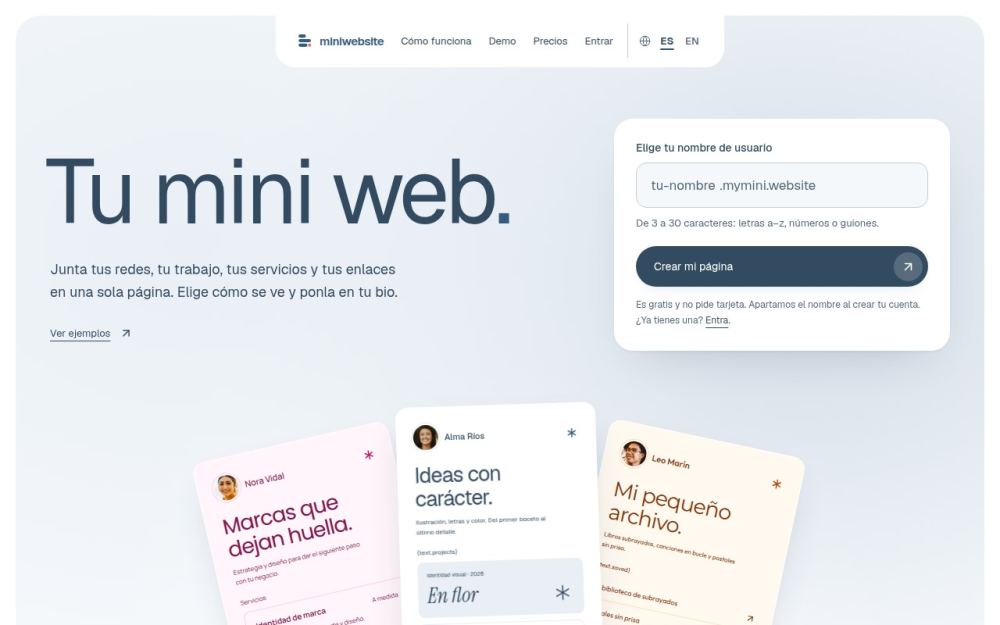 Screenshot of the homepage of mymini.website
