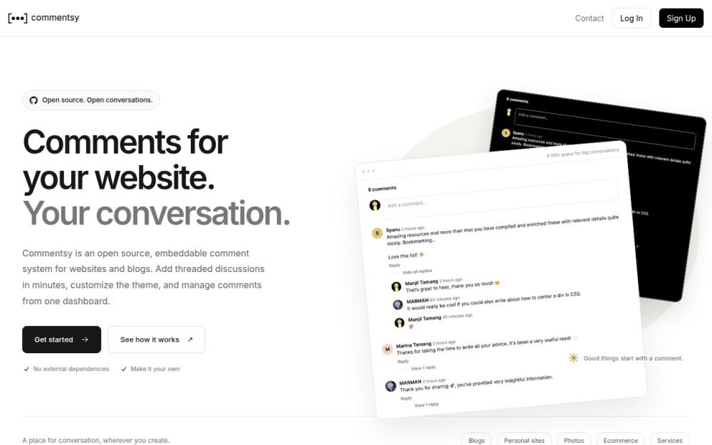Screenshot of the homepage of commentsy.com